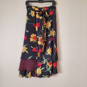 Women's Silk‎ Blend Wrap Maxi Skirt Floral Print Size Medium Hawaiian